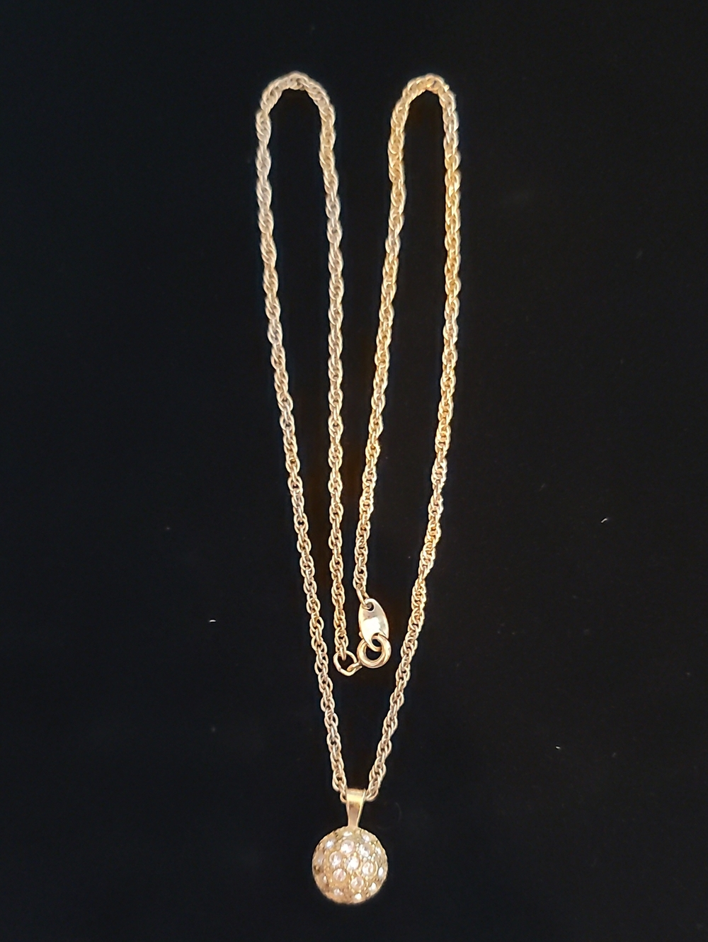 Vtg Avon Pavé Ball Pendant Necklace